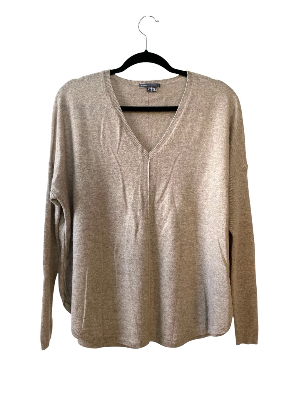 Vince 100% Cashmere Oversized V-Neck Sweater Seam Detail Oatmeal S